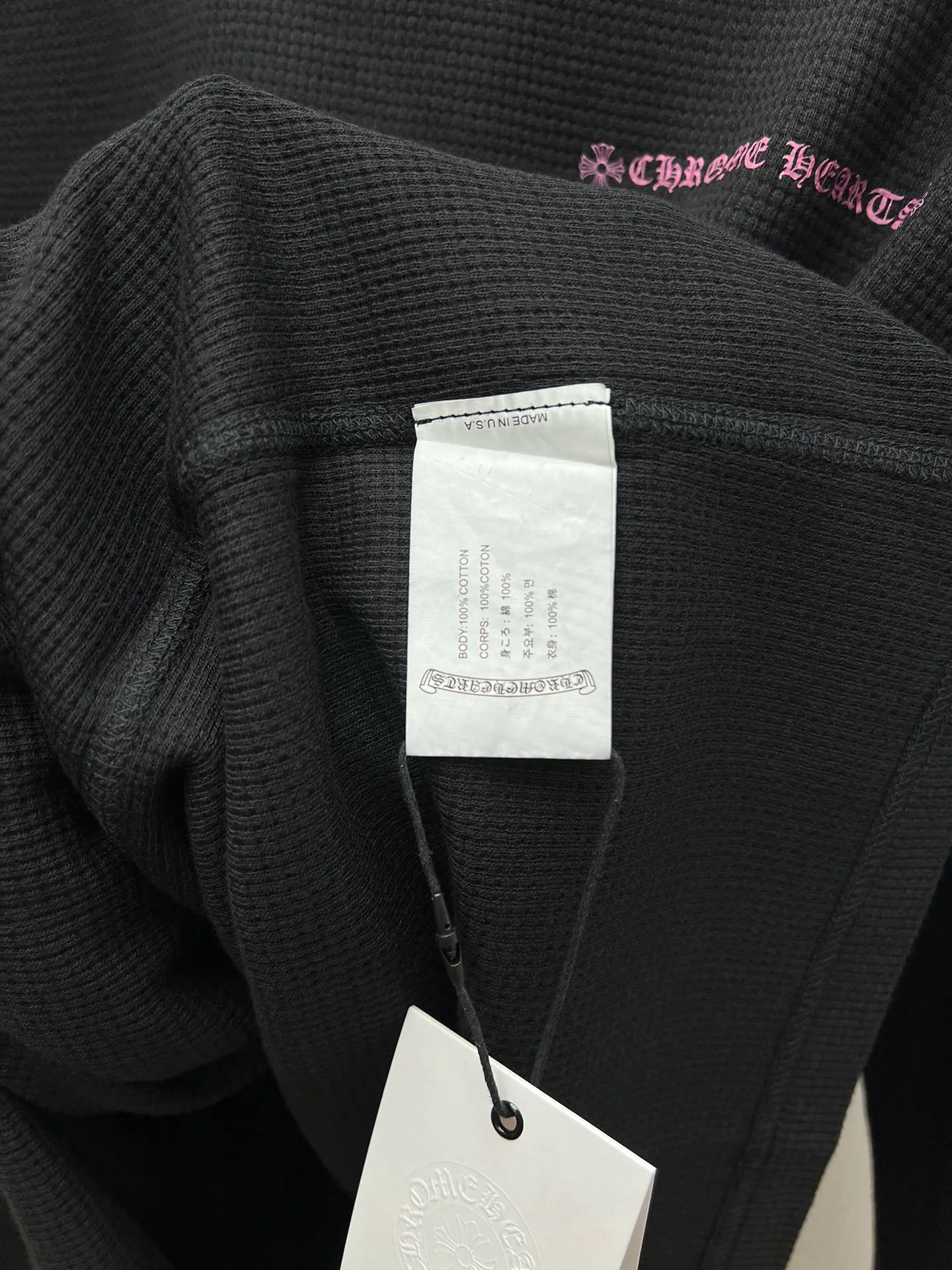 🅿️380 Croxin 25SS limited black pink waffle. The fabric is made of 280g cotton waffle double-layer material. The printing is made of high-temperature heat transfer for garments. The embroidery is made of imported Tajima embroidery. Size S.M.L